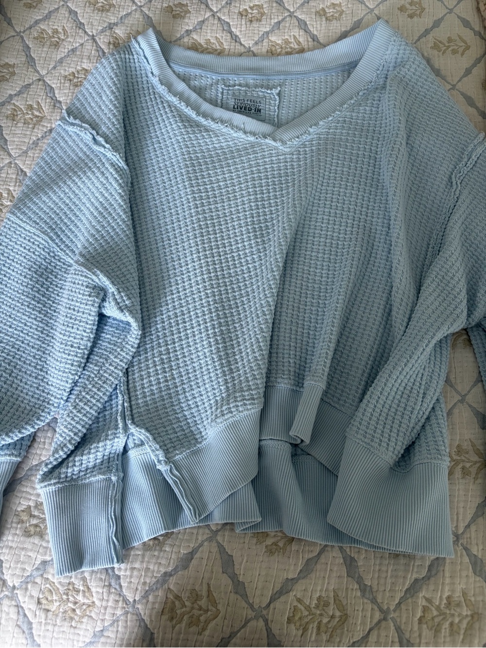 American Eagle Outfitters Light Blue Waffle V-Neck